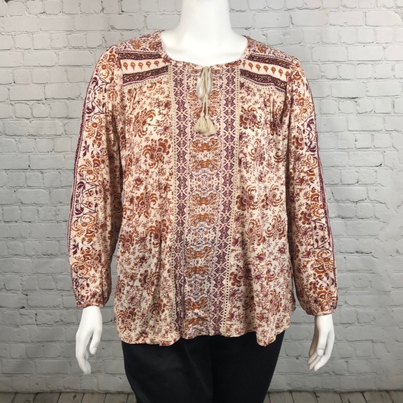 Lucky Brand Tops - Lucky Brand Long Sleeve Boho Top Plus Size 3X